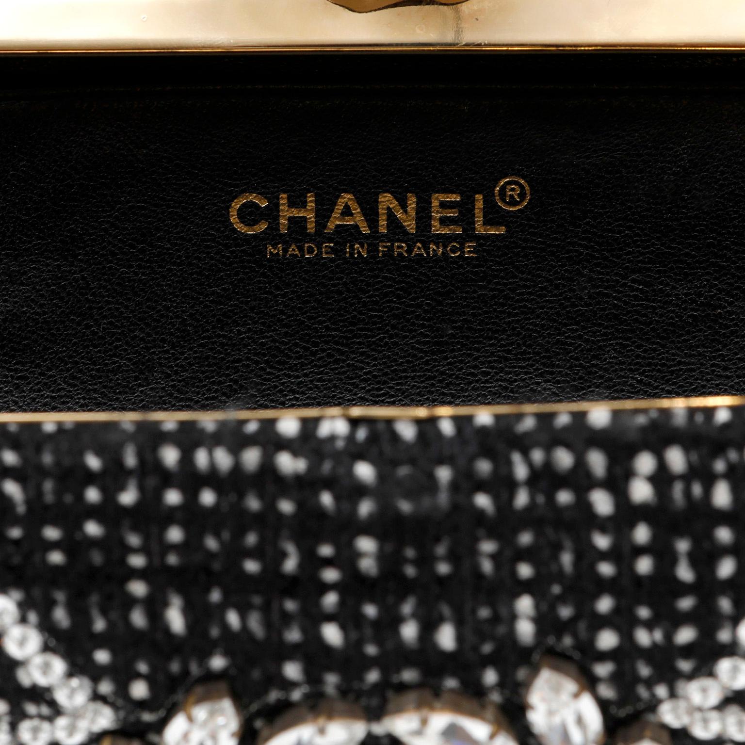 Chanel Black Tweed and Rhinestone Runway Clutch For Sale 3