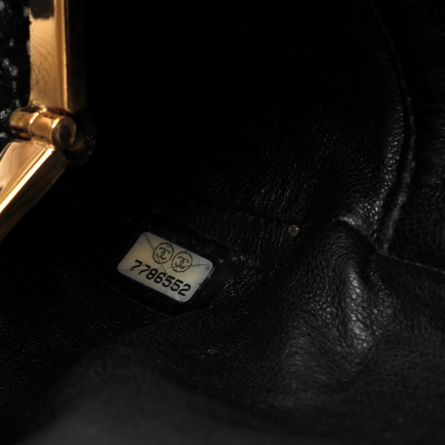 Chanel Black Tweed and Rhinestone Runway Clutch For Sale 4