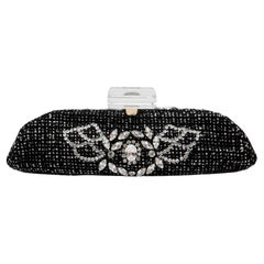 Chanel Black Tweed and Rhinestone Runway Clutch