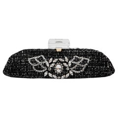 Retro Chanel Black Tweed and Rhinestone Runway Clutch