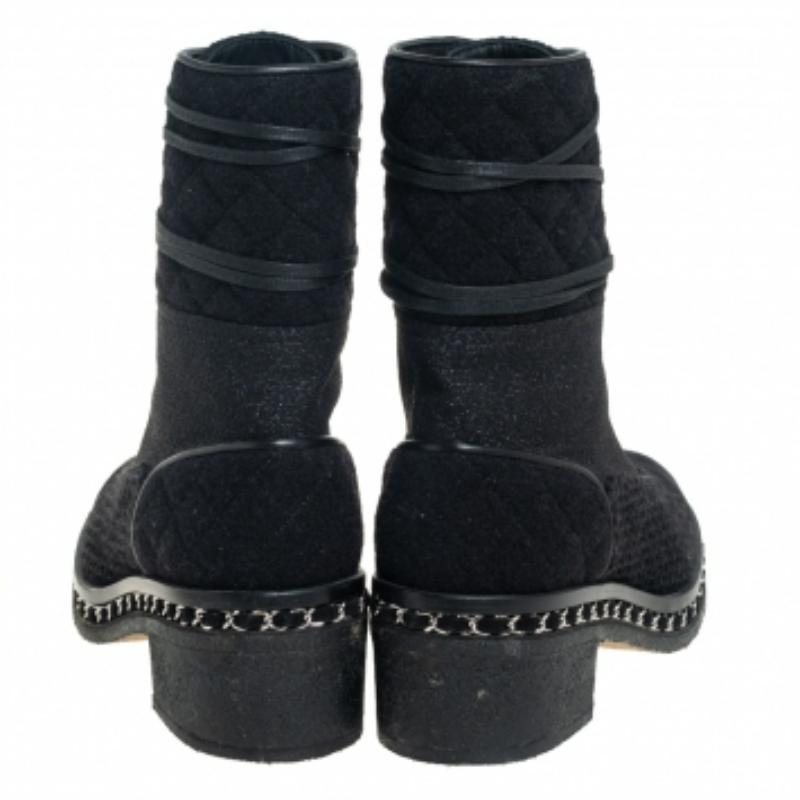 Chanel Black Tweed And Suede  Combat Boots Size 39 For Sale 1