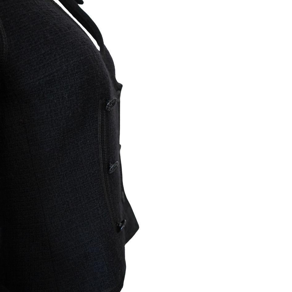 Chanel Black Tweed Asymmetrical Wool Blazer Jacket For Sale 7