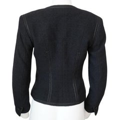 Chanel Black Tweed Asymmetrical Wool Blazer Jacket