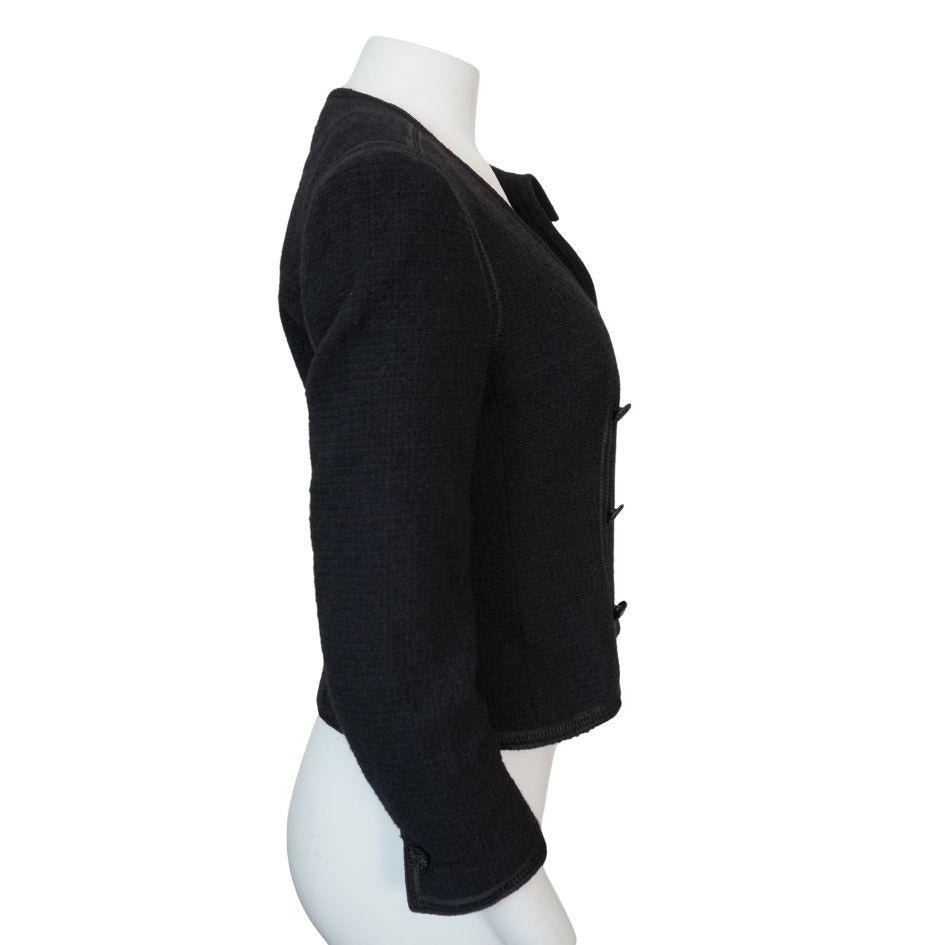 Chanel Black Tweed Asymmetrical Wool Blazer Jacket In Good Condition For Sale In Beverly Hills, CA