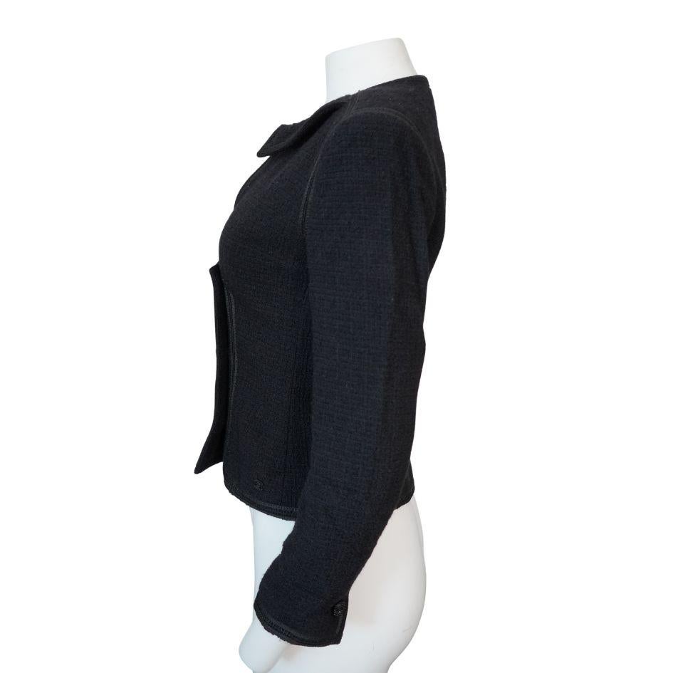 Women's Chanel Black Tweed Asymmetrical Wool Blazer Jacket For Sale