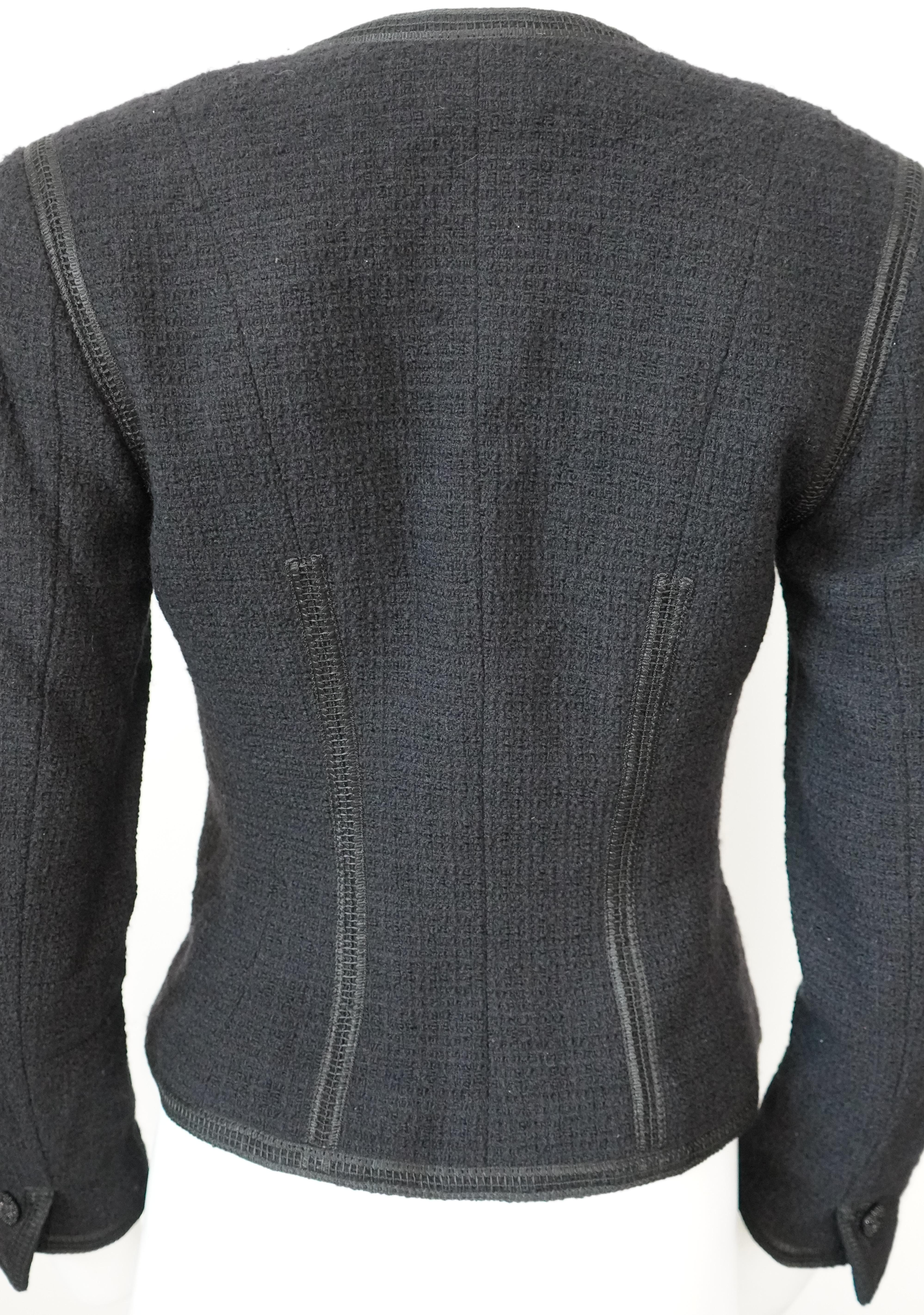 Chanel Black Tweed Asymmetrical Wool Blazer Jacket For Sale 1
