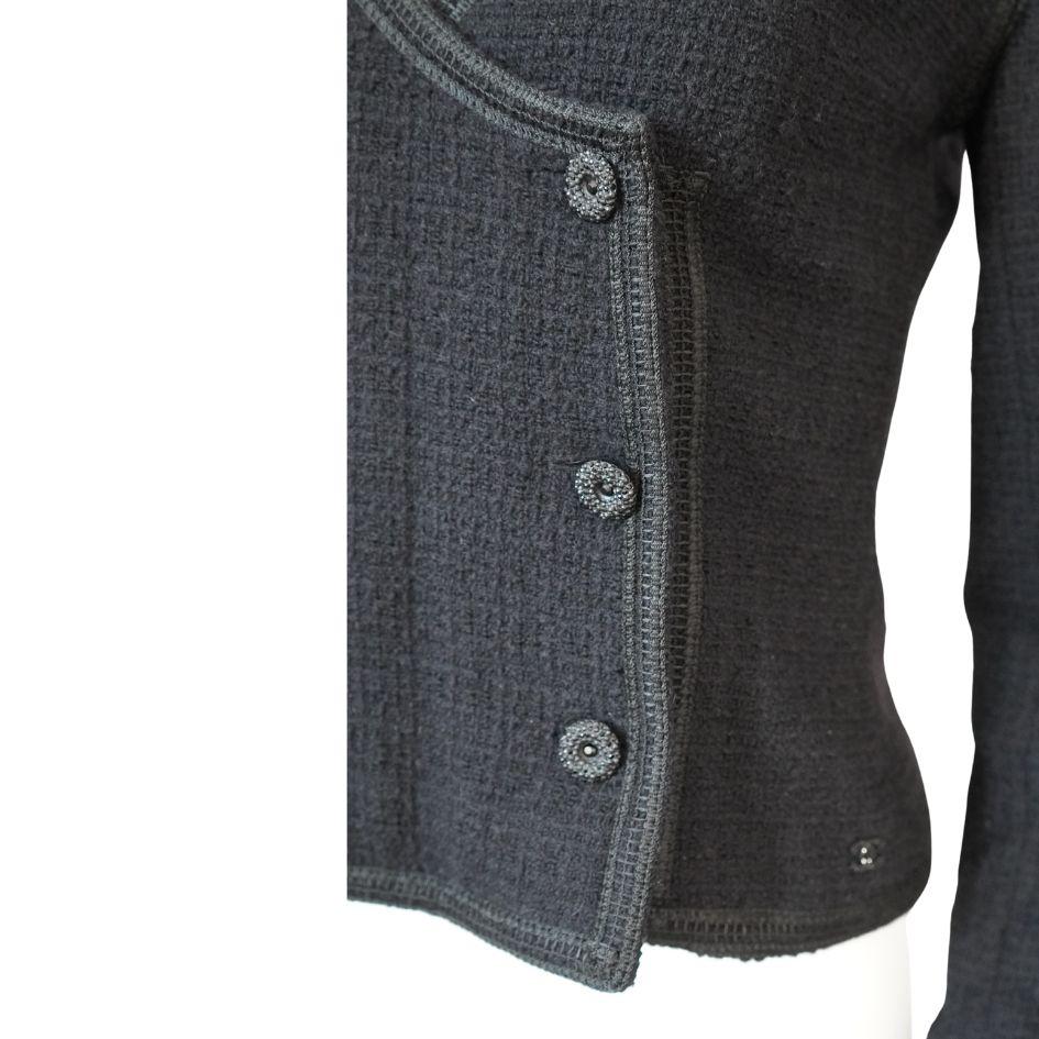 Chanel Black Tweed Asymmetrical Wool Blazer Jacket For Sale 2