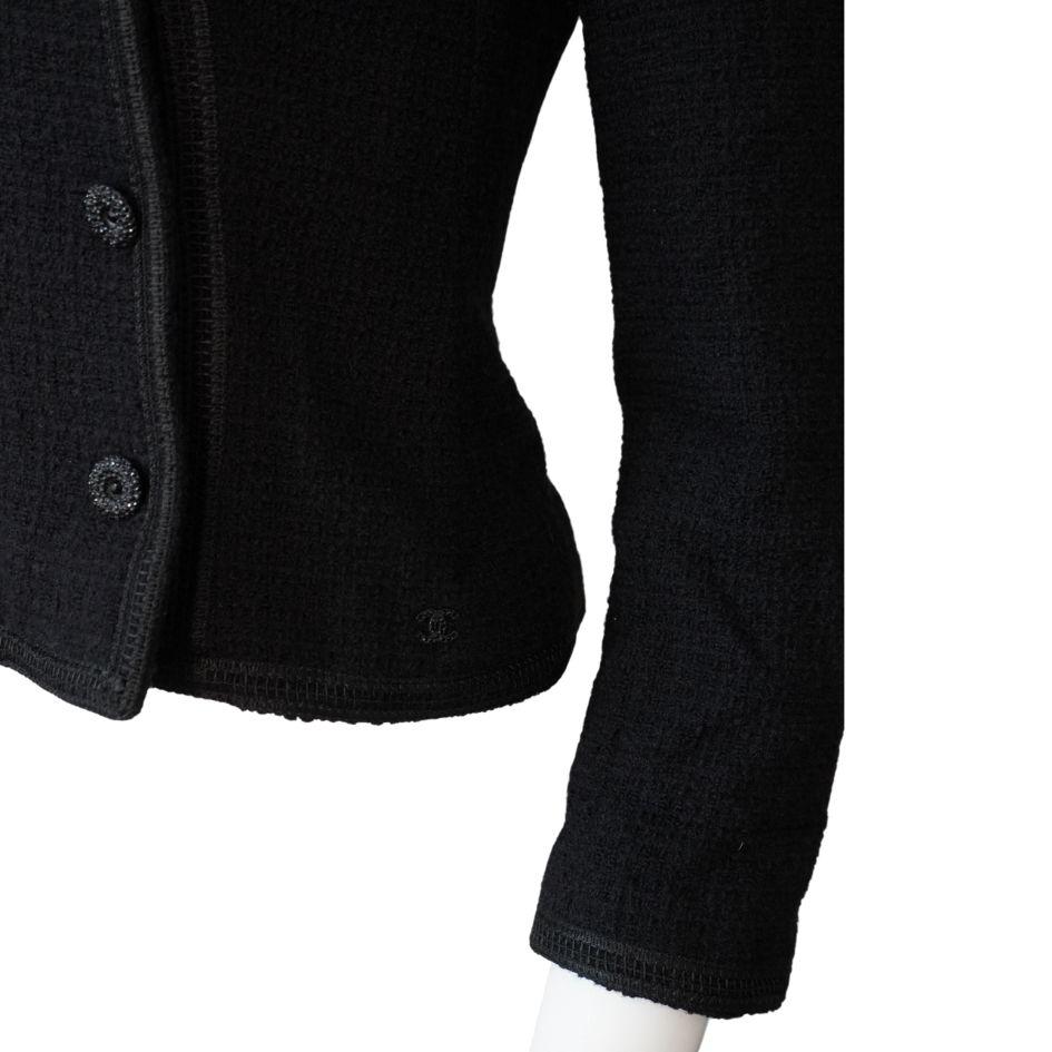 Chanel Black Tweed Asymmetrical Wool Blazer Jacket For Sale 3