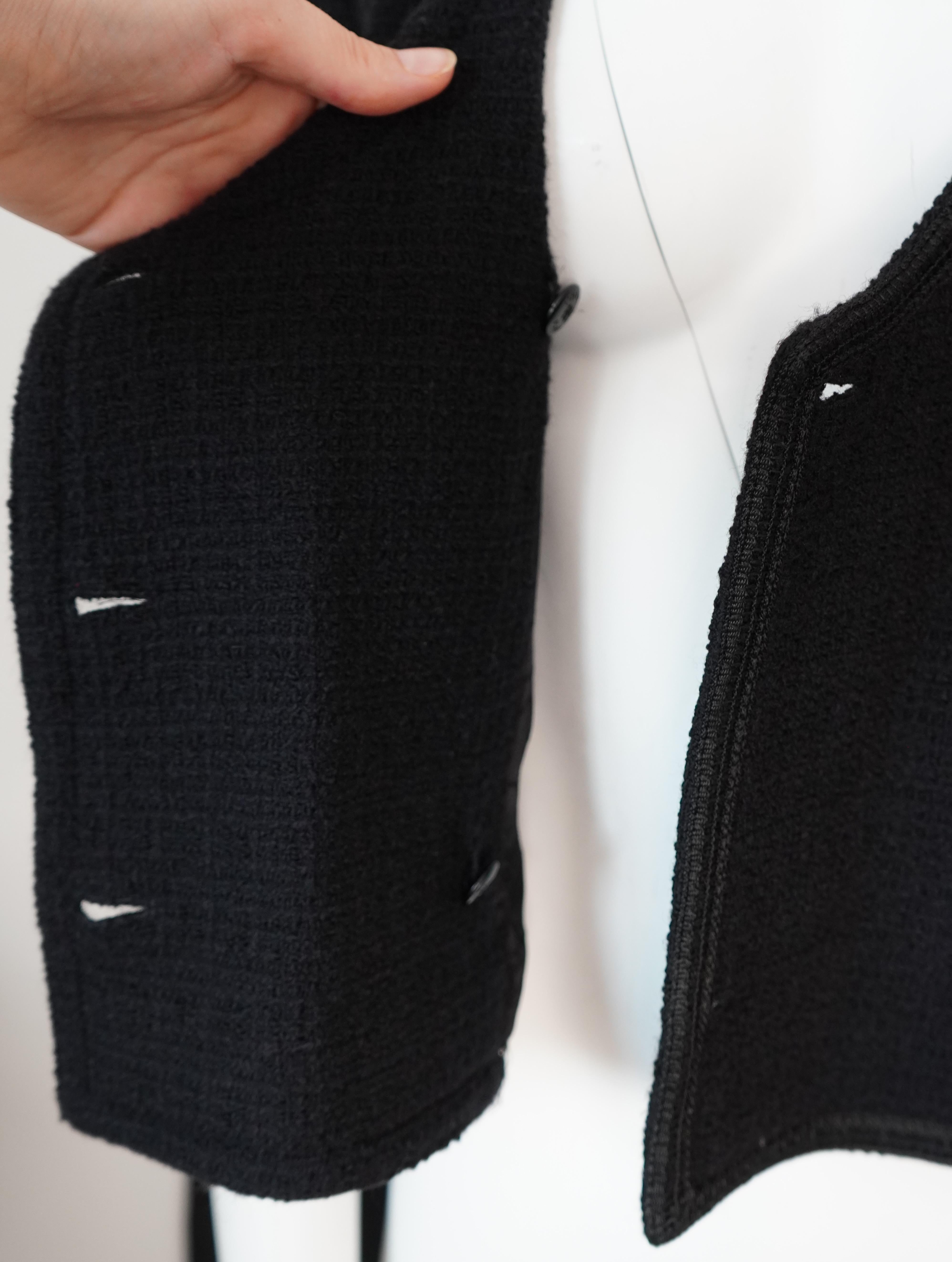 Chanel Black Tweed Asymmetrical Wool Blazer Jacket For Sale 4