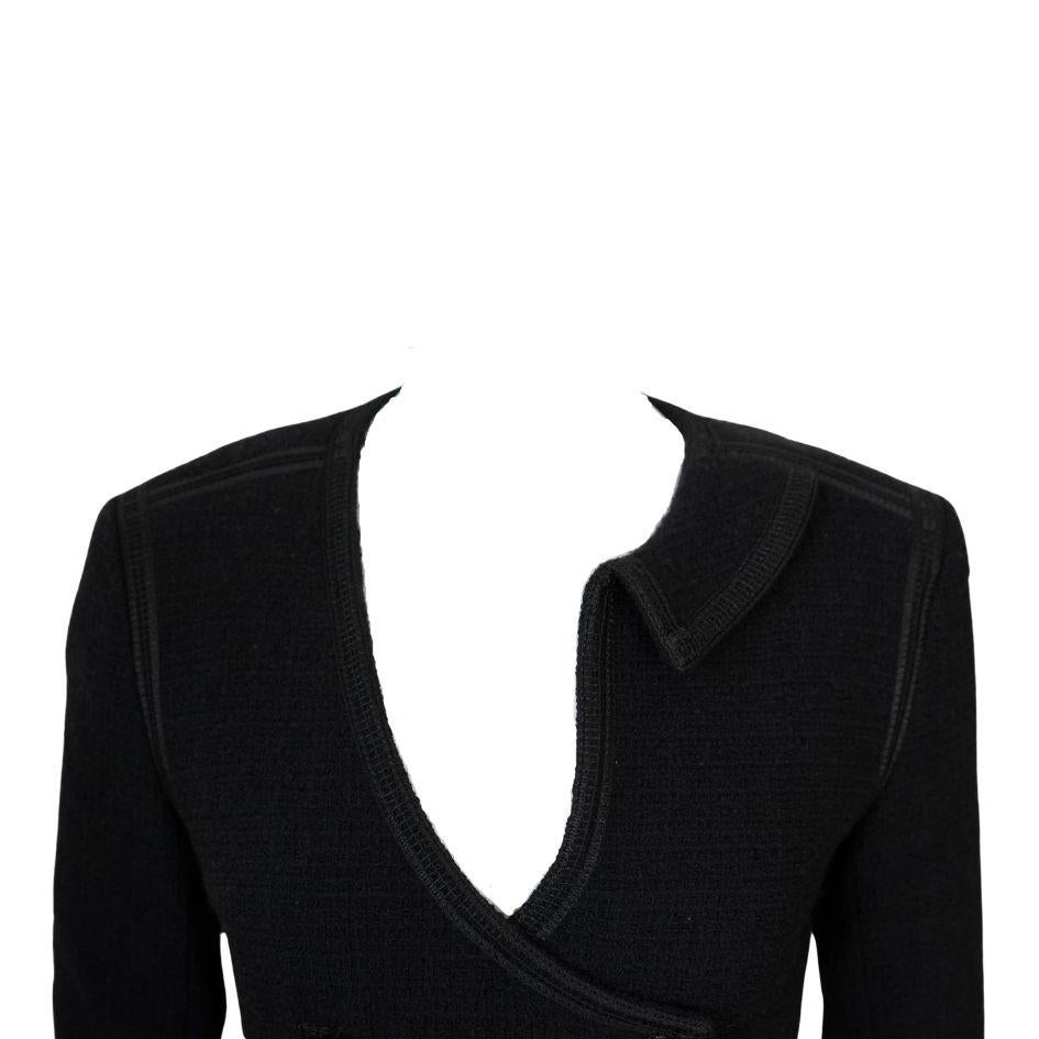 Chanel Black Tweed Asymmetrical Wool Blazer Jacket For Sale 5