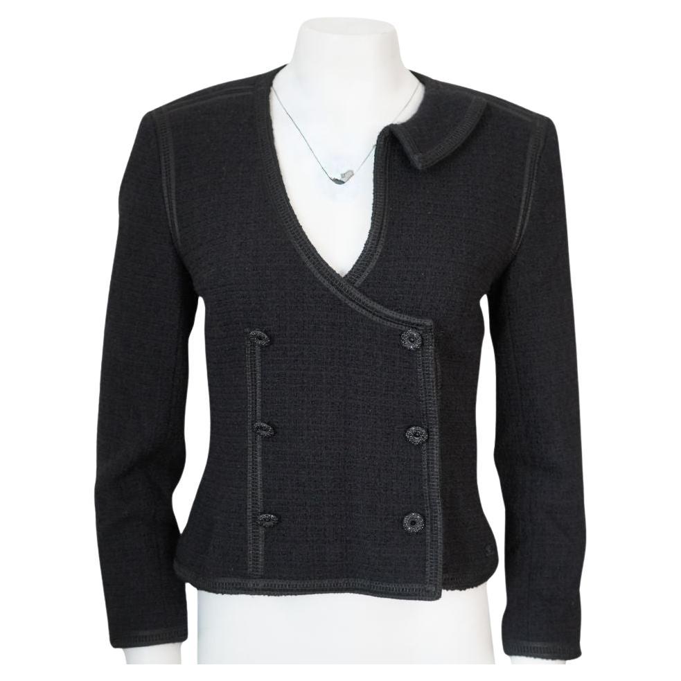 Chanel Black Tweed Asymmetrical Wool Blazer Jacket