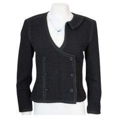 Chanel Black Tweed Asymmetrical Wool Blazer Jacket