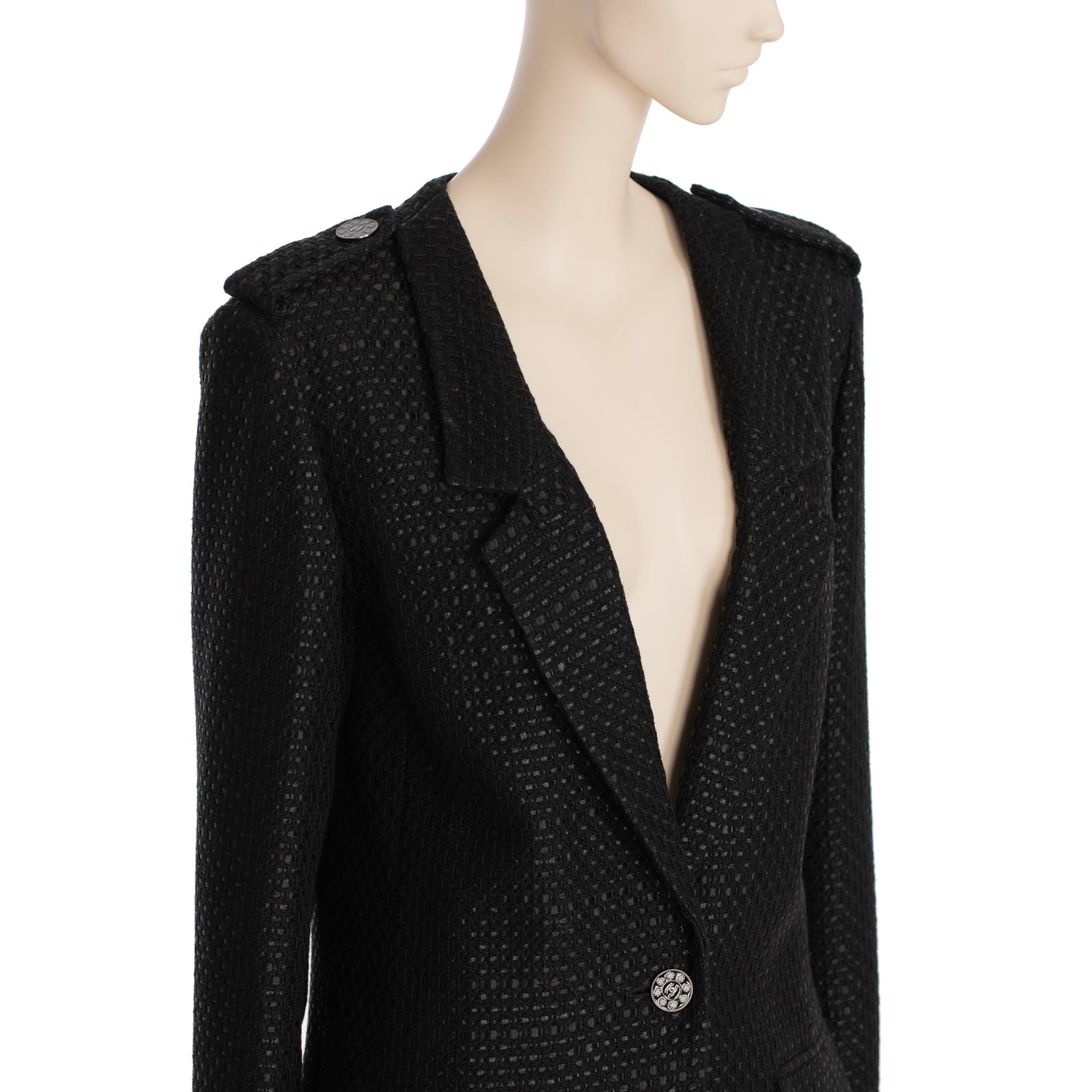 Chanel Black Tweed Blazer Single Button 42 FR For Sale 6