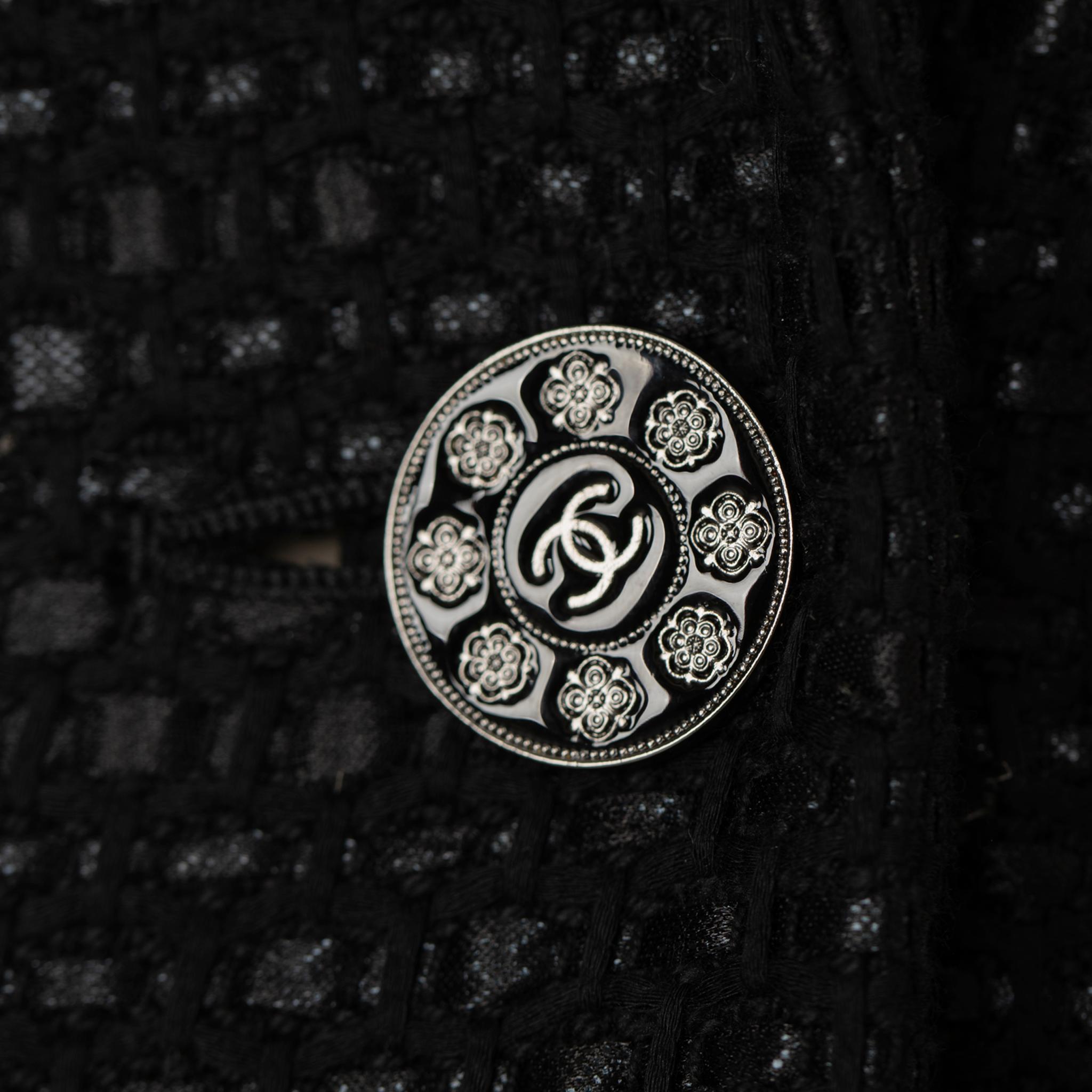 Chanel Black Tweed Blazer Single Button 42 FR For Sale 7
