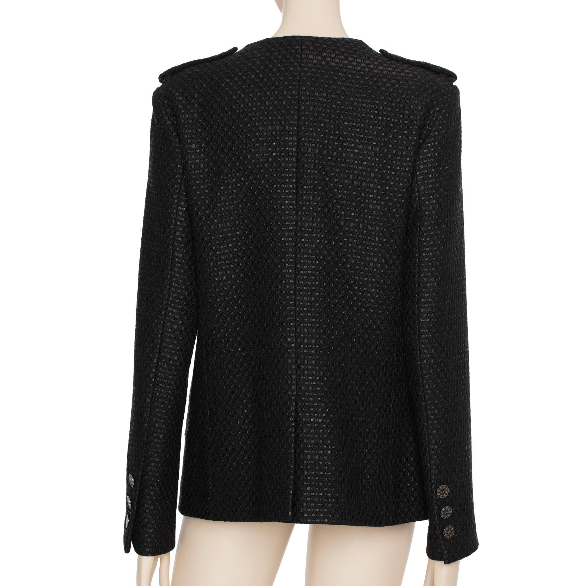 Women's Chanel Black Tweed Blazer Single Button 42 FR For Sale