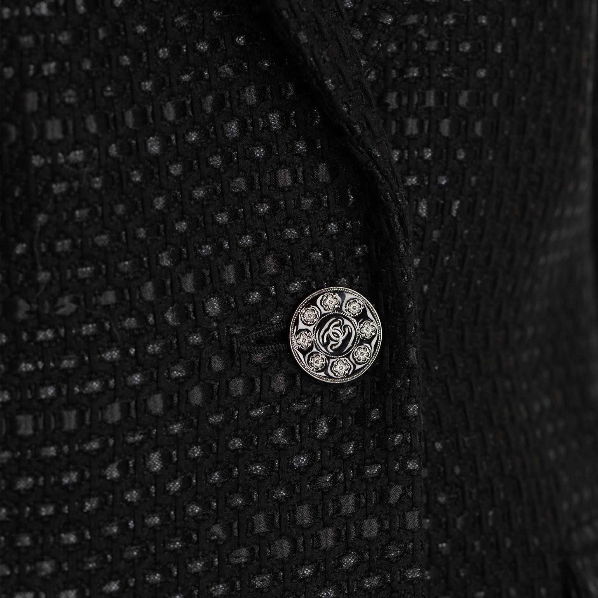 Chanel Black Tweed Blazer Single Button 42 FR For Sale 3