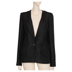 Chanel Black Tweed Blazer Single Button 42 FR