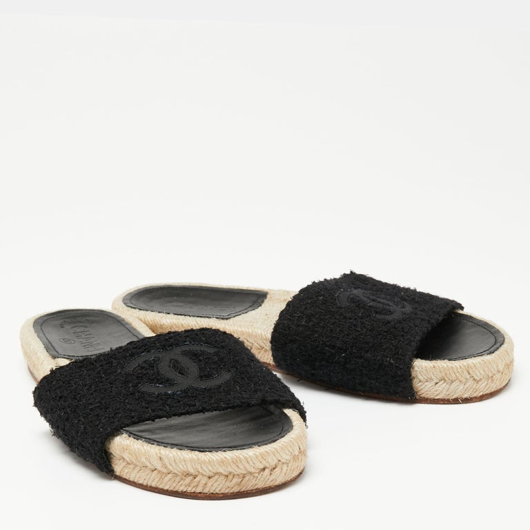 CC ESPADRILLES PLATFORM 25S IN BLUE TWEED MIX BLACK CALFSKIN main image 0