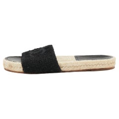 Chanel Black Tweed CC Flat Espadrille Slides Size 37