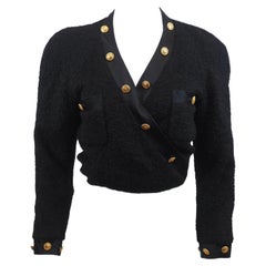 Chanel Black Tweed Coat With Gold Belt