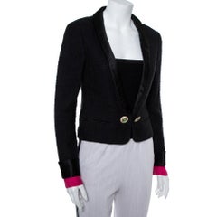 Chanel Black Tweed Contrast Extra Sleeve Detail Cropped Blazer M
