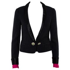 Chanel Black Tweed Contrast Extra Sleeve Detail Cropped Blazer M