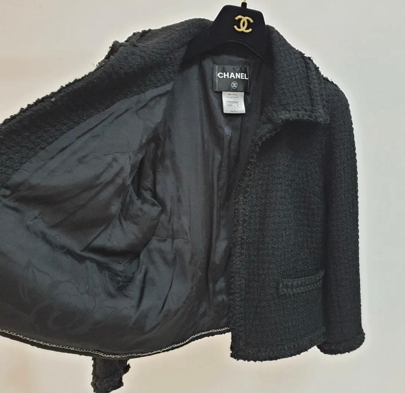 Chanel Black Tweed Cropped Blazer Jacket 1