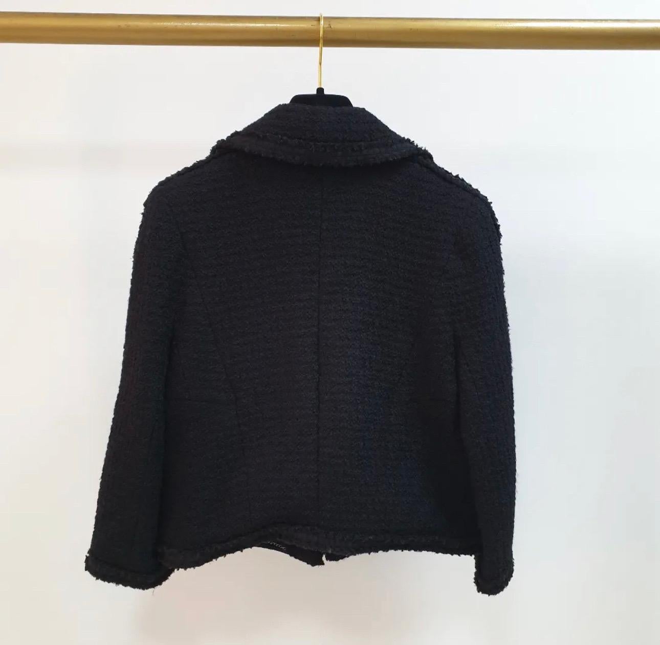 Chanel Black Tweed Cropped Blazer Jacket 3