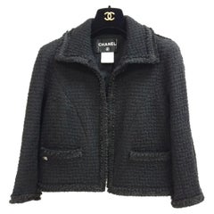 Chanel Black Tweed Cropped Blazer Jacket