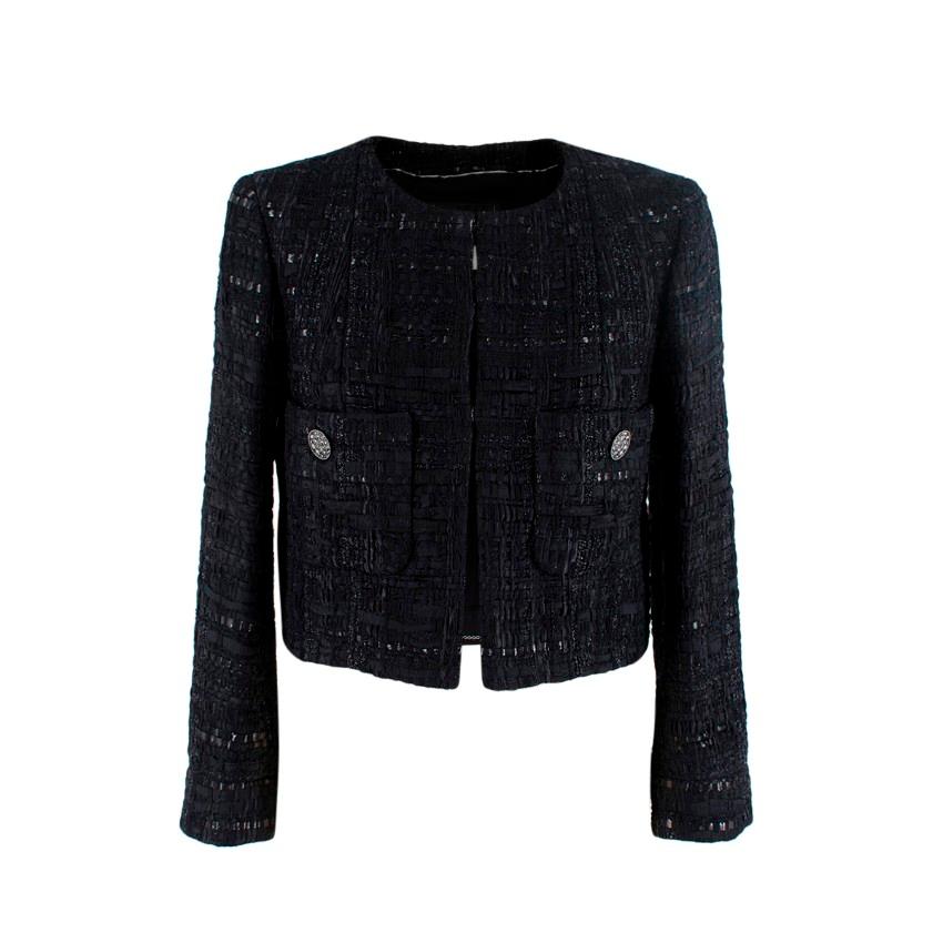 Auth Chanel 22C Tweed Cropped Cut Little Black Jacket P71896 Black 34(176618