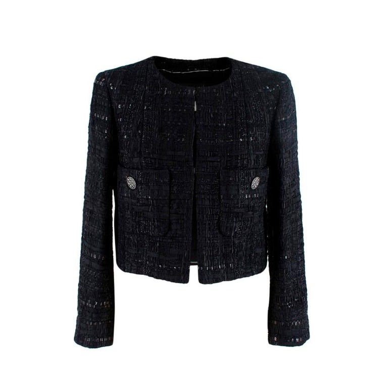 Chanel Black Tweed Cropped Jacket For Sale at 1stDibs