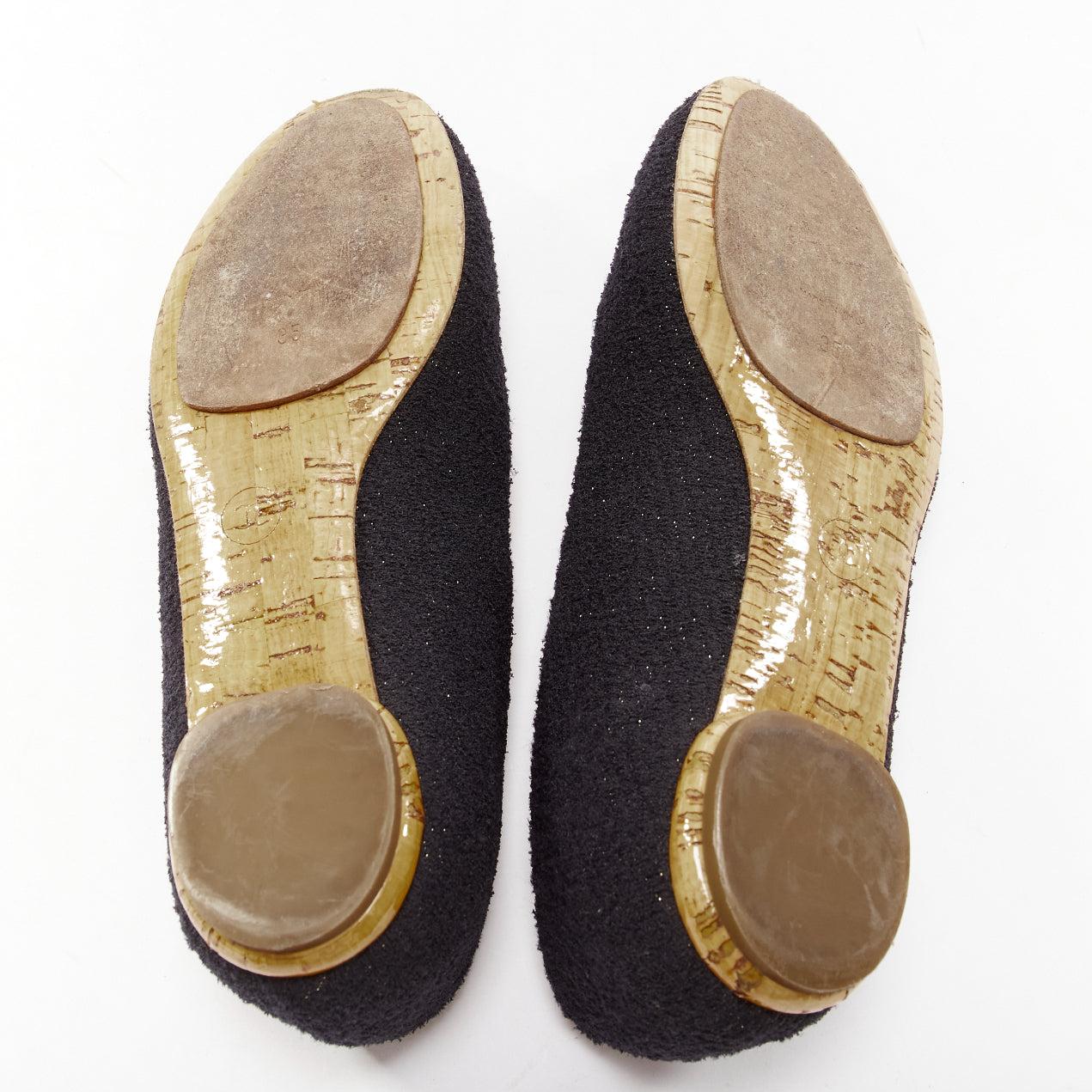 CHANEL black tweed crystal CC embellished logo round toe flat shoes EU35 For Sale 7