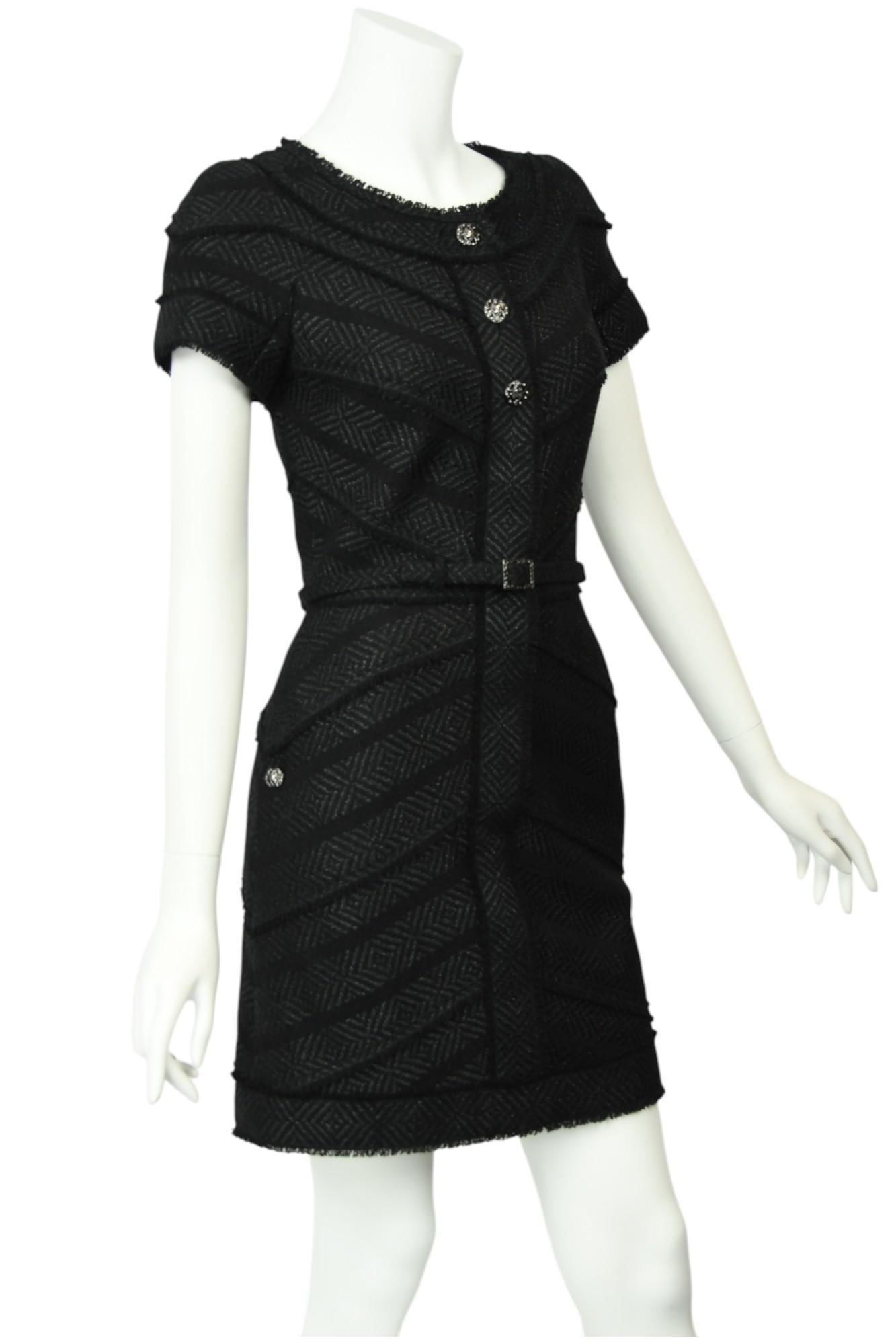 Chanel Black Tweed Dress with CC Belt seen on Selena Gomez  Size 6 US For Sale 6
