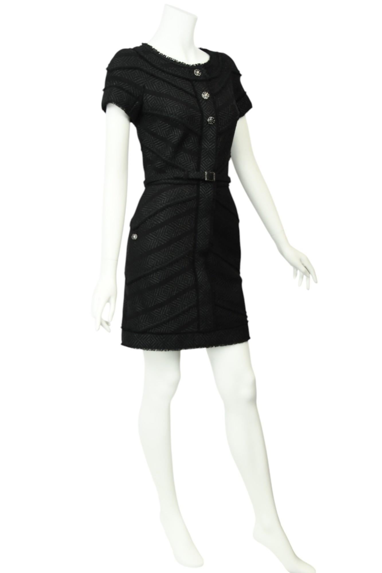 Chanel Black Tweed Dress with CC Belt seen on Selena Gomez  Size 6 US For Sale 7