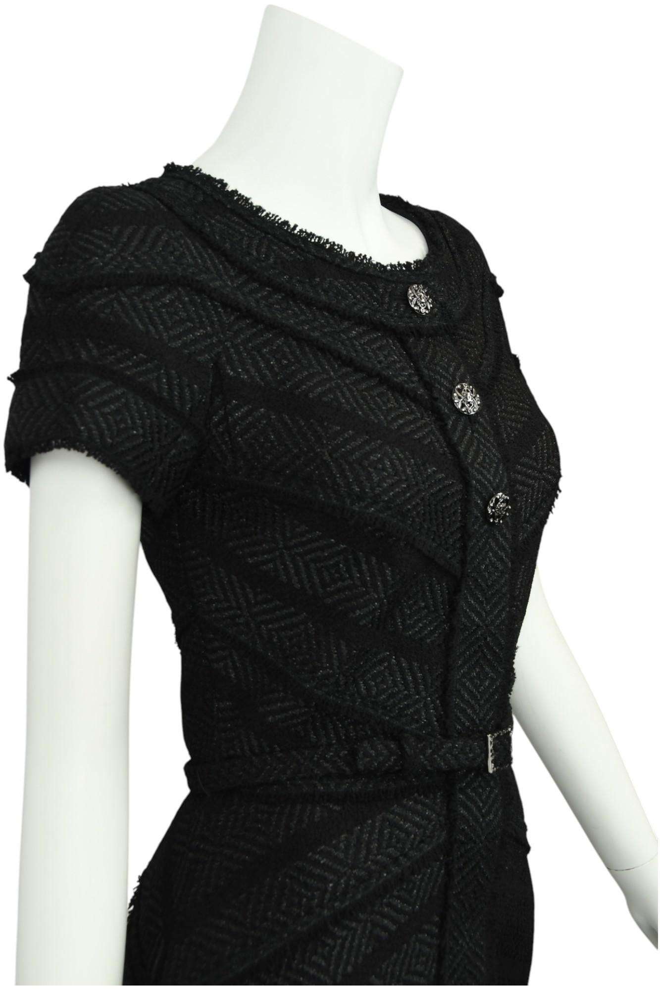 Chanel Black Tweed Dress with CC Belt seen on Selena Gomez  Size 6 US For Sale 4