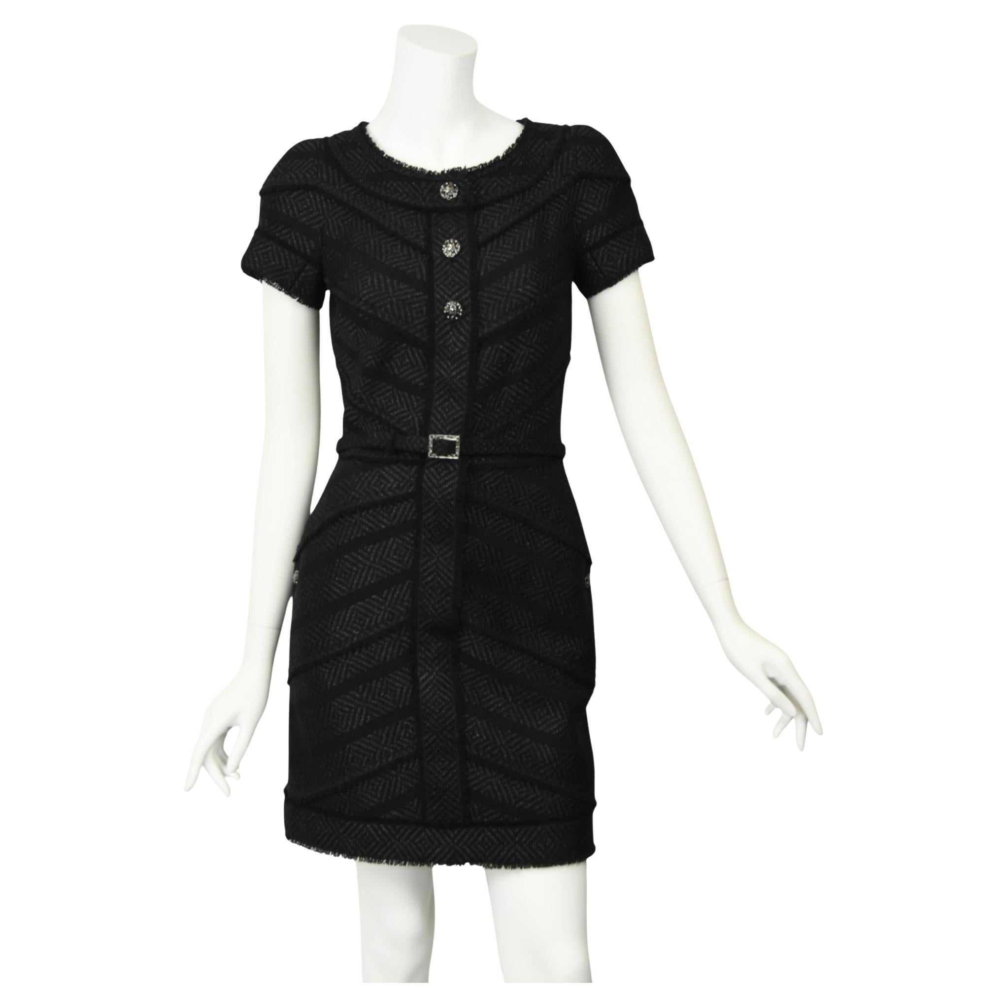 Chanel Black Tweed Dress with CC Belt seen on Selena Gomez  Size 6 US For Sale