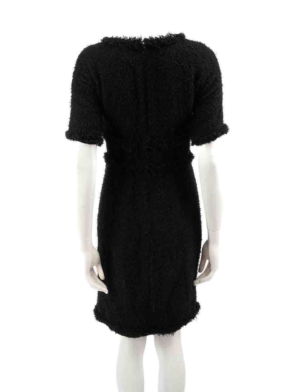 Chanel Black Tweed Fringed Knee Length Dress Size XS In Good Condition For Sale In London, GB