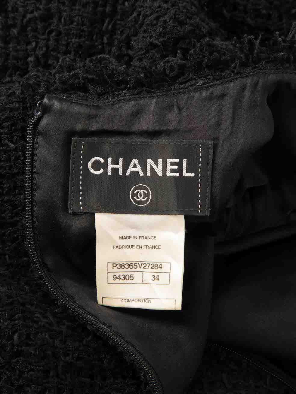Chanel Black Tweed Fringed Knee Length Dress Size XS 3