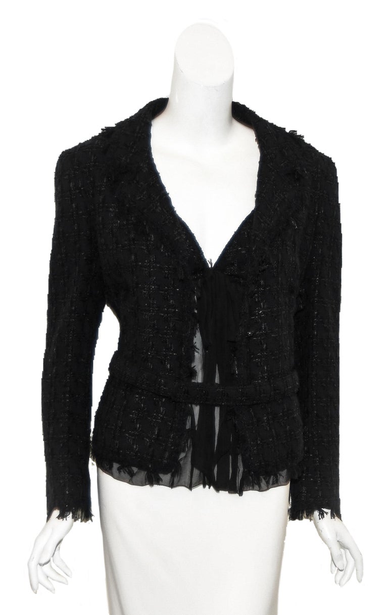 Chanel Black Tweed Fringed, Two Pocket Jacket & Camisole 2005 Cruise  Collection