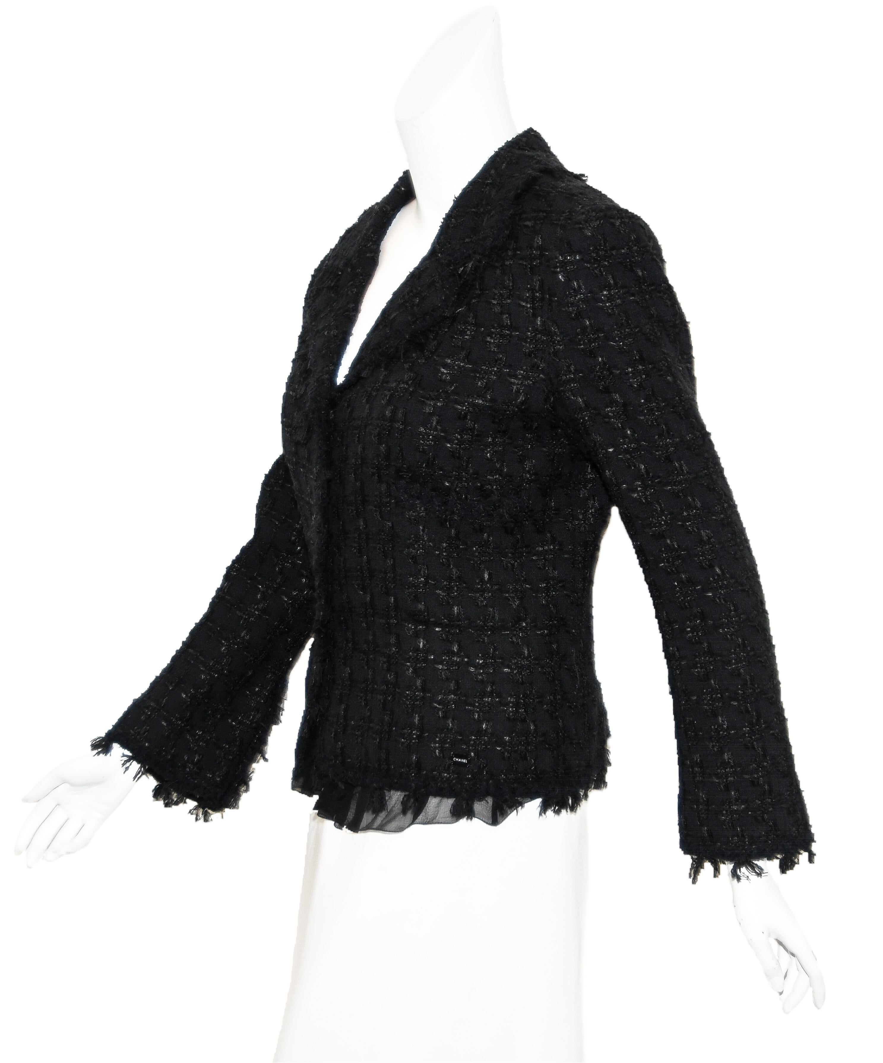 Chanel Black Tweed Fringed, Two Pocket Jacket & Camisole  2005 Cruise Collection In Excellent Condition In Palm Beach, FL