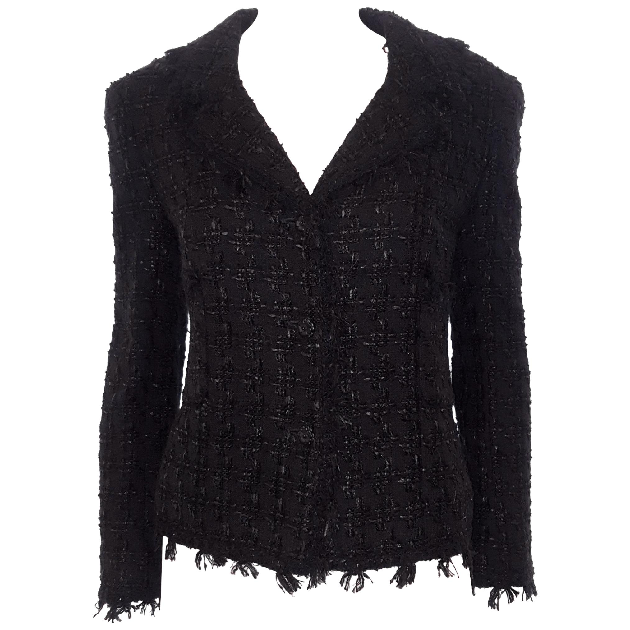 Chanel Black Tweed Fringed, Two Pocket Jacket & Camisole 2005 Cruise  Collection