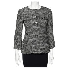 Chanel Black Tweed Gripoix Jewel Buttons Long Sleeve Jacket M