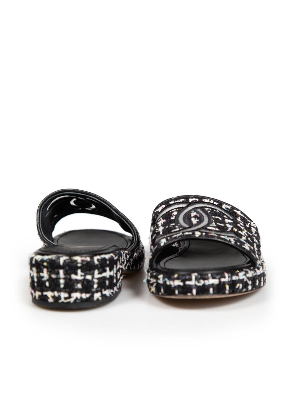Chanel Black Tweed Interlocking CC Slides Size IT 37 In Good Condition In London, GB
