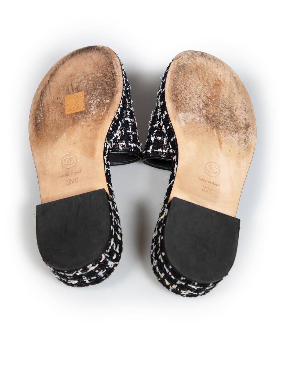 Women's Chanel Black Tweed Interlocking CC Slides Size IT 37