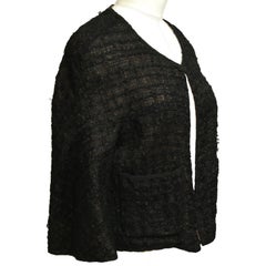 CHANEL Black Jacket Blazer Tweed Fantasy Hook Eye Buttons Gold Chain Sz 36 2012