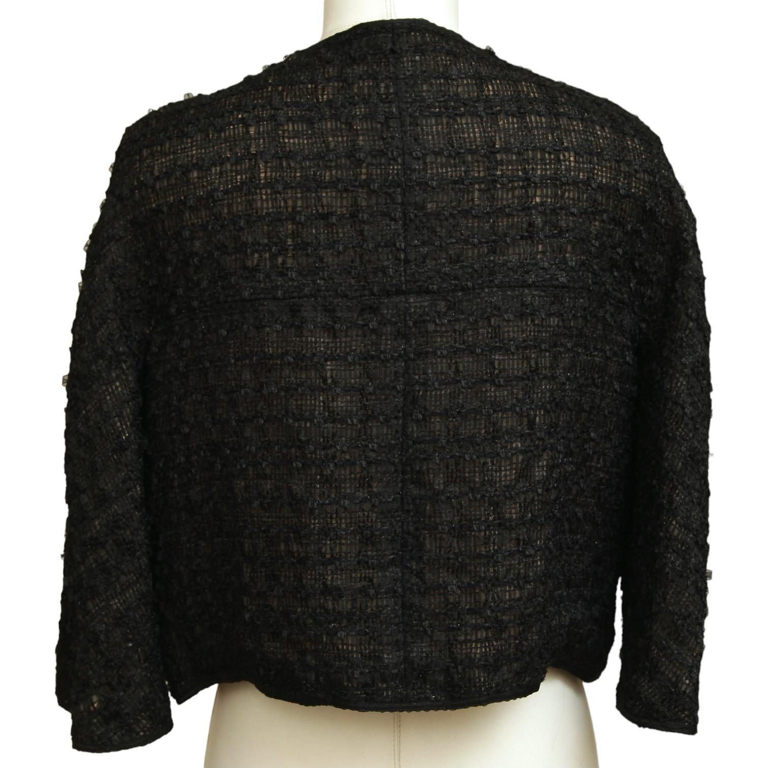 Women's CHANEL Black Tweed Jacket Fantasy Hook Eye Buttons Pockets Gold Chain Sz 36 2012 For Sale