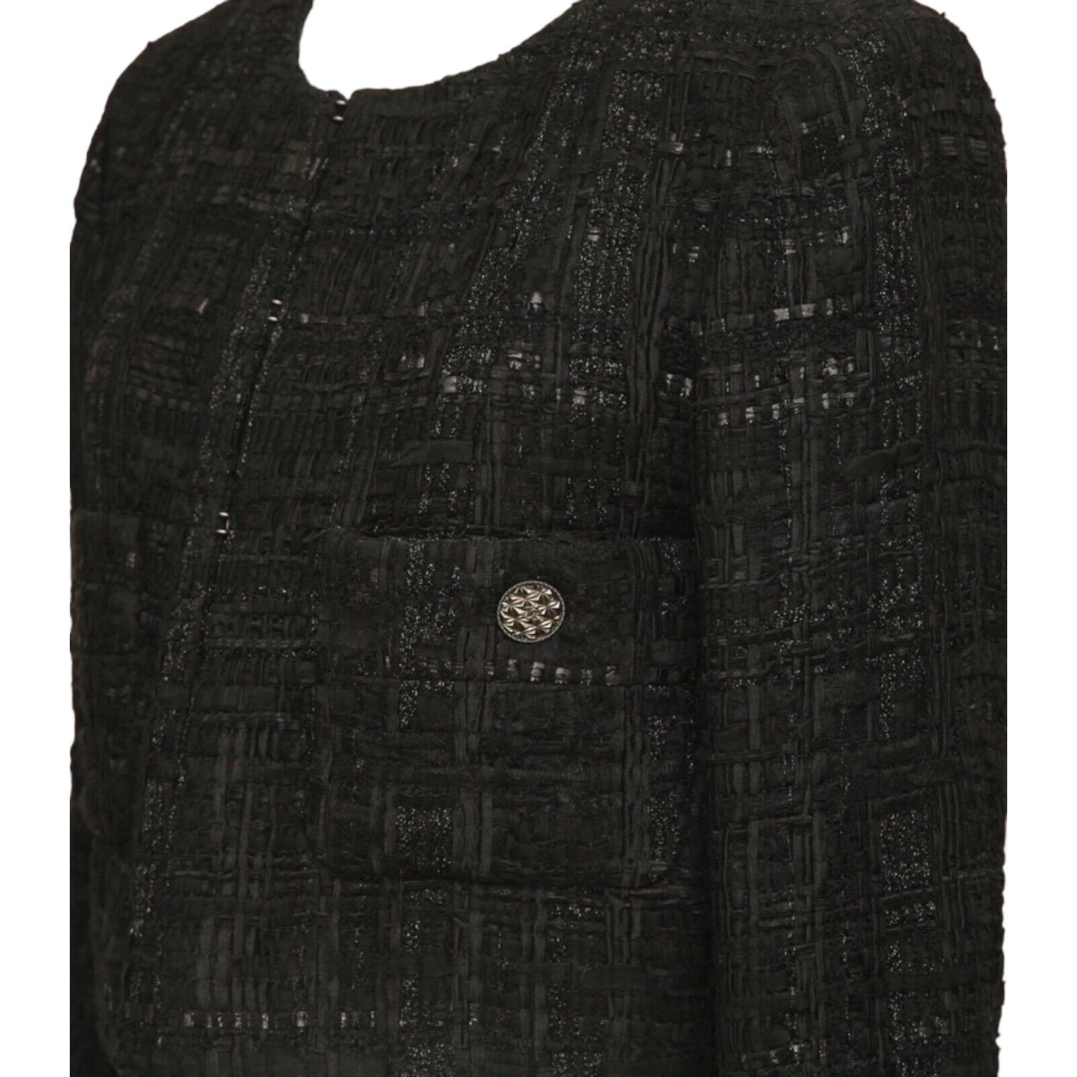 Women's CHANEL Black Tweed Jacket Fantasy Hook Eye Pocket Gunmetal Dubai sz38 $6750 NWOT