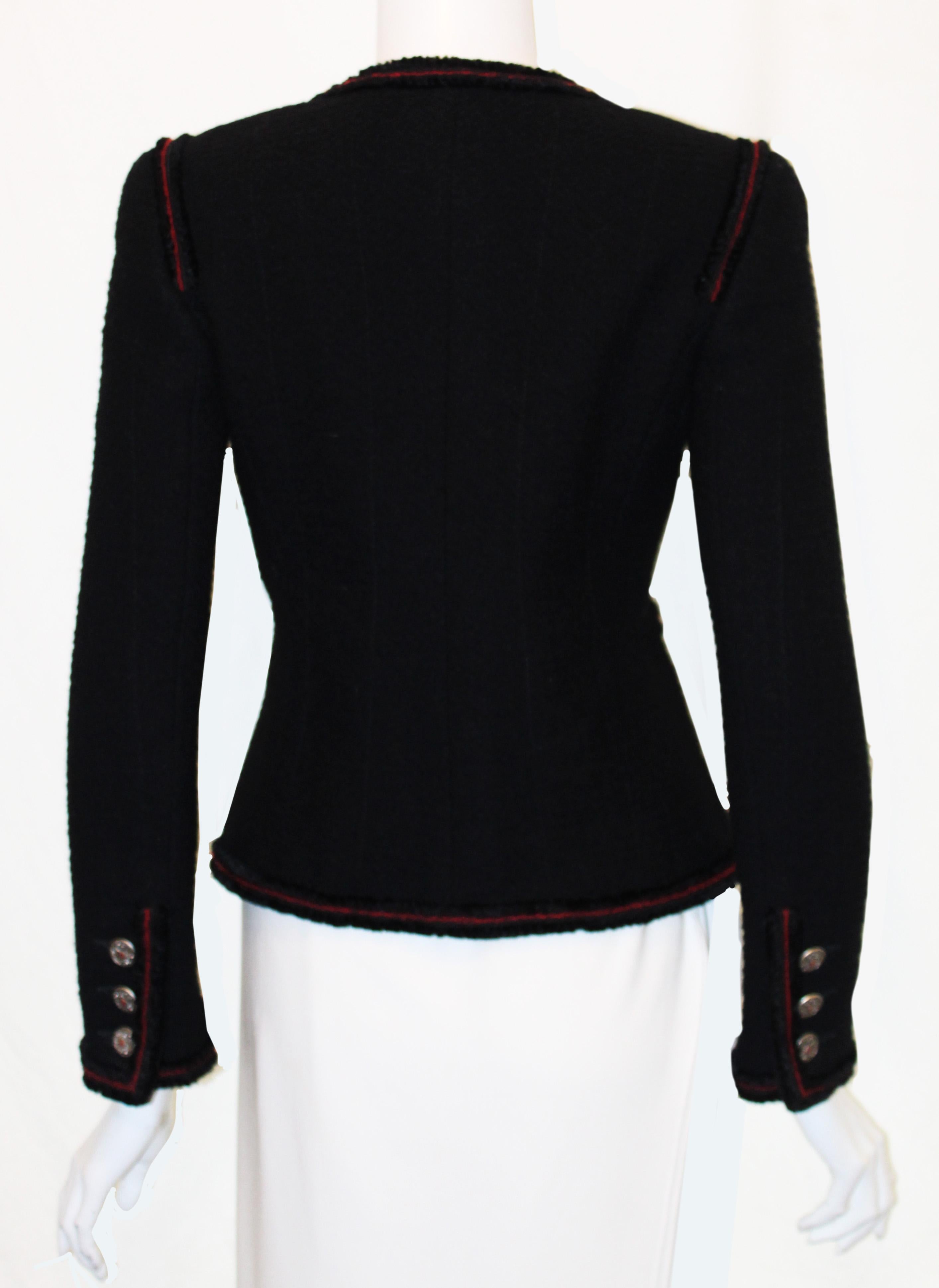 Chanel Black Tweed Jacket W/ Red Wool & Black Velvet Trim from Fall 2009 In Excellent Condition In Palm Beach, FL
