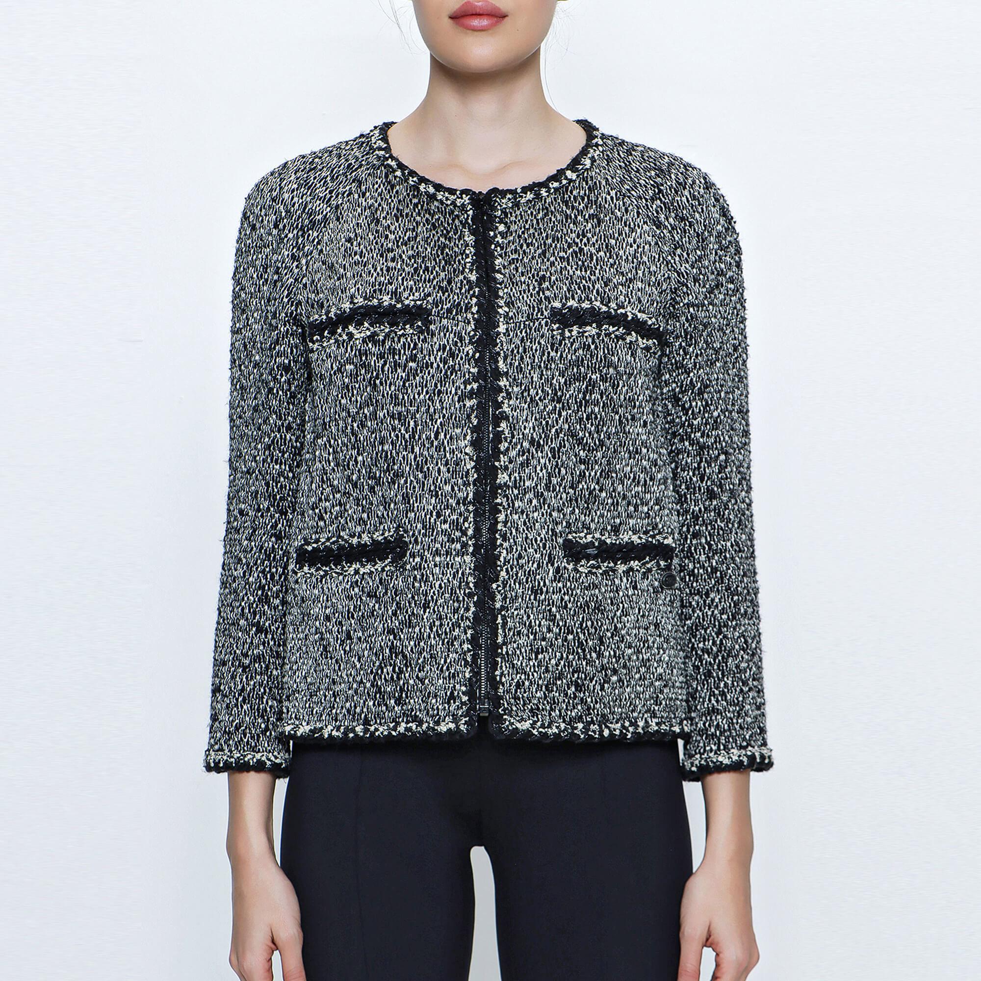 Women's or Men's Chanel Black Tweed Jacket with Braided Trim