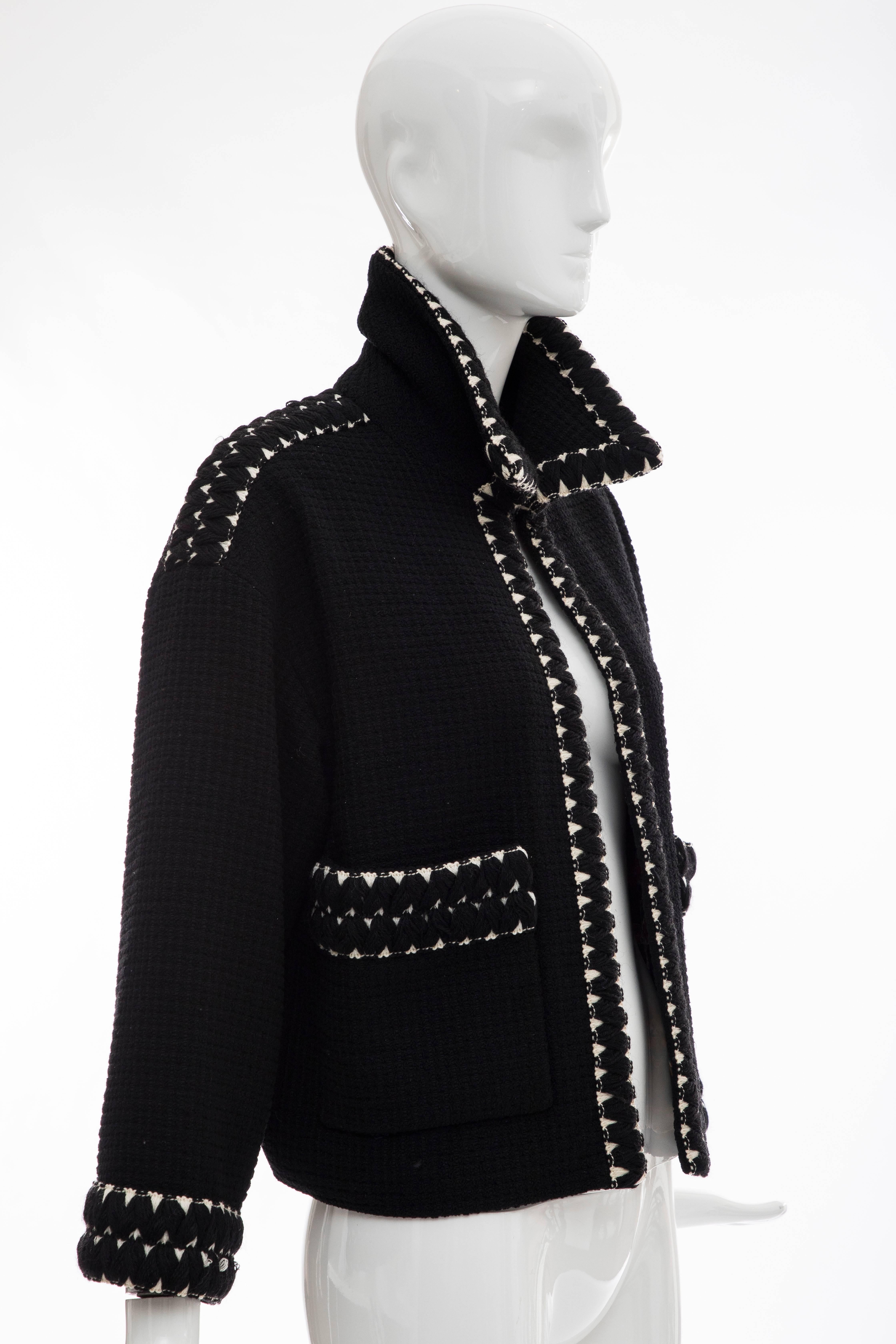 Women's Chanel Black Tweed Jacket With Embroidered Trim, Circa 1980's
